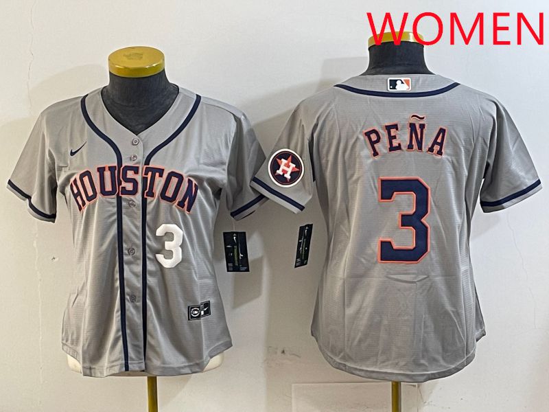 Women Houston Astros #3 Pena Grey Game 2025 Nike MLB Jersey style 3